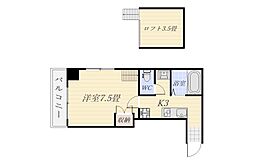 丸善高麗ハイツ 2階1Kの間取り