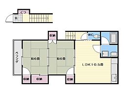 牟礼岡ハイツ 2LDKの間取図画像
