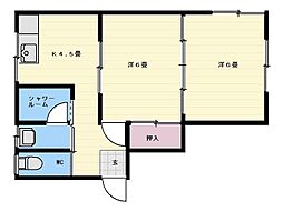 めんめん亭ビル 2DKの間取図画像