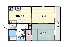 クレールメゾン吉野B 2DKの間取図画像