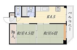 城西コーポ 2Kの間取図画像
