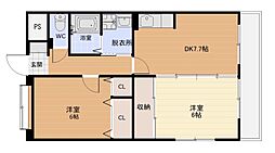 キャッスル新照院 2DKの間取図画像