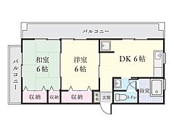 サンシャイン上之園 2DKの間取図画像