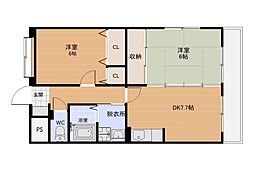 キャッスル新照院 2DKの間取図画像