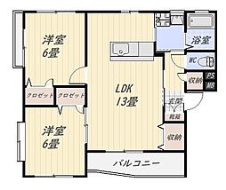 レスタージュ 2LDKの間取図画像