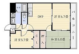 リバーサイドパレス森山 3DKの間取図画像