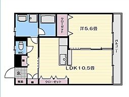 キャビンコート 1LDKの間取図画像
