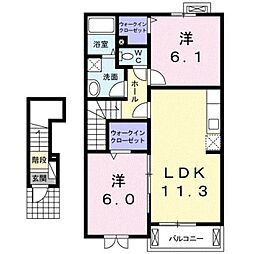 ピジョンヒルA・1 2LDKの間取図画像