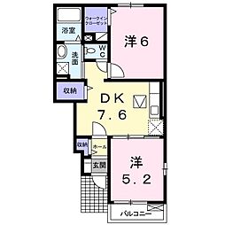 エレガンテサカエ 2DKの間取図画像