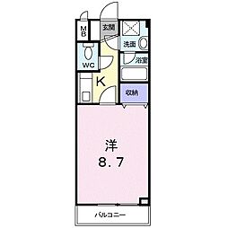 リヴィエール小松原 1Kの間取図画像