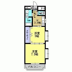 エクセル桜ヶ丘2 2Kの間取図画像
