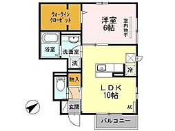 エスポワール2 1LDKの間取図画像