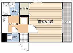 カサ・ベッコウ 1Kの間取図画像