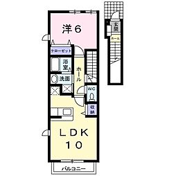 HARADA2番館A 1LDKの間取図画像
