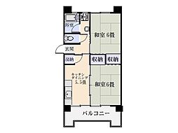 鴨池二丁目団地1号棟 2DKの間取図画像