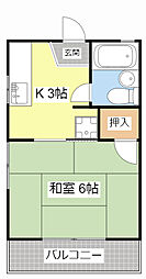 城南ハイツ 2階1Kの間取り