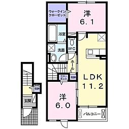 Ｙフォレスト八日市II−Ｂ 2階2LDKの間取り