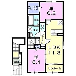 ルナクレシェンテ　II 2階2LDKの間取り