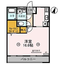 夢咲きの里　Ｄ 2階ワンルームの間取り
