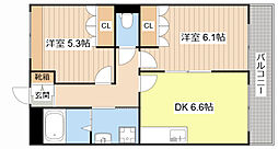 シャルマンコート1番館 2DKの間取図画像