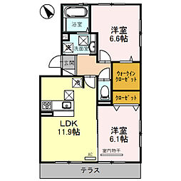 フィオーレヴェルデ 2LDKの間取図画像