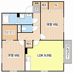 レークタウンE棟 2DKの間取図画像