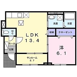 アルドーレK 1LDKの間取図画像