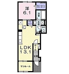 フォレスト五個荘 1LDKの間取図画像