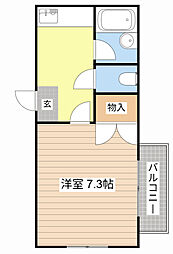 佃コーポII 2階1Kの間取り