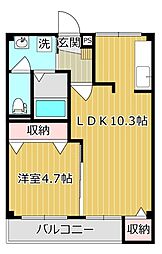松原マンション 1LDKの間取図画像