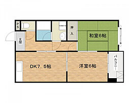 シエテ高槻 2DKの間取図画像