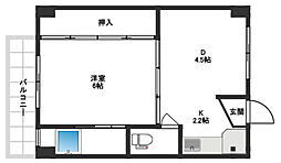 ビレッジハウス萩庄1号棟 2Kの間取図画像