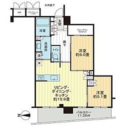 ジオ高槻ミューズレジス 2LDKの間取図画像