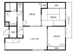 グランドール八光 3LDKの間取図画像