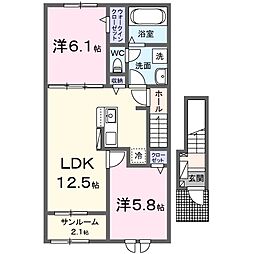 JR北陸本線 長浜駅 徒歩29分の賃貸アパート 2階2LDKの間取り