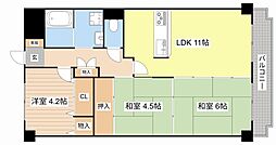 JR東海道・山陽本線 近江八幡駅 徒歩12分の賃貸マンション 4階3LDKの間取り