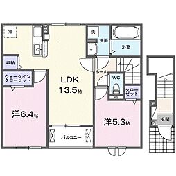 近江鉄道近江本線 八日市駅 徒歩27分の賃貸アパート 2階2LDKの間取り