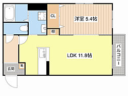 JR草津線 手原駅 徒歩24分の賃貸マンション 3階1LDKの間取り