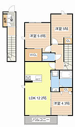 JR北陸本線 長浜駅 3.3kmの賃貸アパート 2階3LDKの間取り