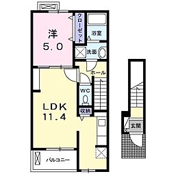JR東海道・山陽本線 南彦根駅 徒歩20分の賃貸アパート 2階1LDKの間取り
