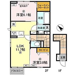 JR東海道・山陽本線 南草津駅 徒歩13分の賃貸アパート 2階2LDKの間取り