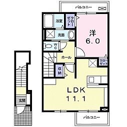 JR湖西線 安曇川駅 徒歩4分の賃貸アパート 2階1LDKの間取り