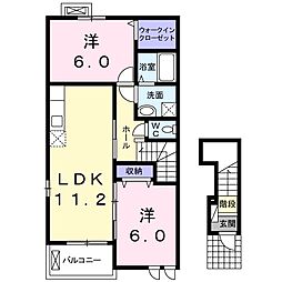 クレール聖徳B 2LDKの間取図画像