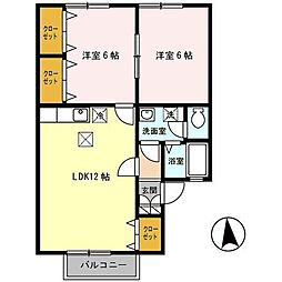 サンシャイン翼 2LDKの間取図画像