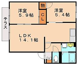 アーバン十字路  ｜ 福岡県北九州市八幡西区本城3丁目（賃貸アパート2LDK・1階・54.81㎡） その2