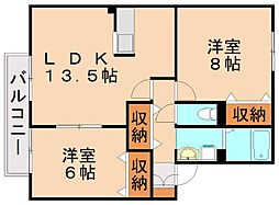 ル・クレールやつえ　A棟 1階2LDKの間取り