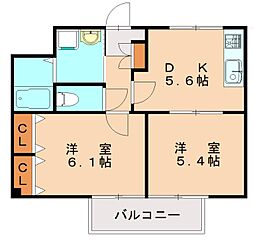 ベルカーサ日吉台 2DKの間取図画像