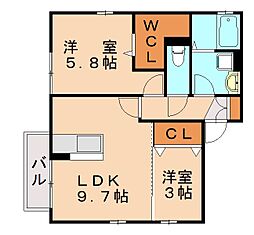 グラン・ジュテA 2LDKの間取図画像