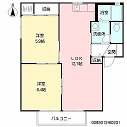 ディアス・アサノB 2LDKの間取図画像