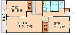 プレザントリィ 2LDKの間取図画像